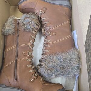 Merrell Brown Faux-Fur Lace-Up Tall Winter Boots